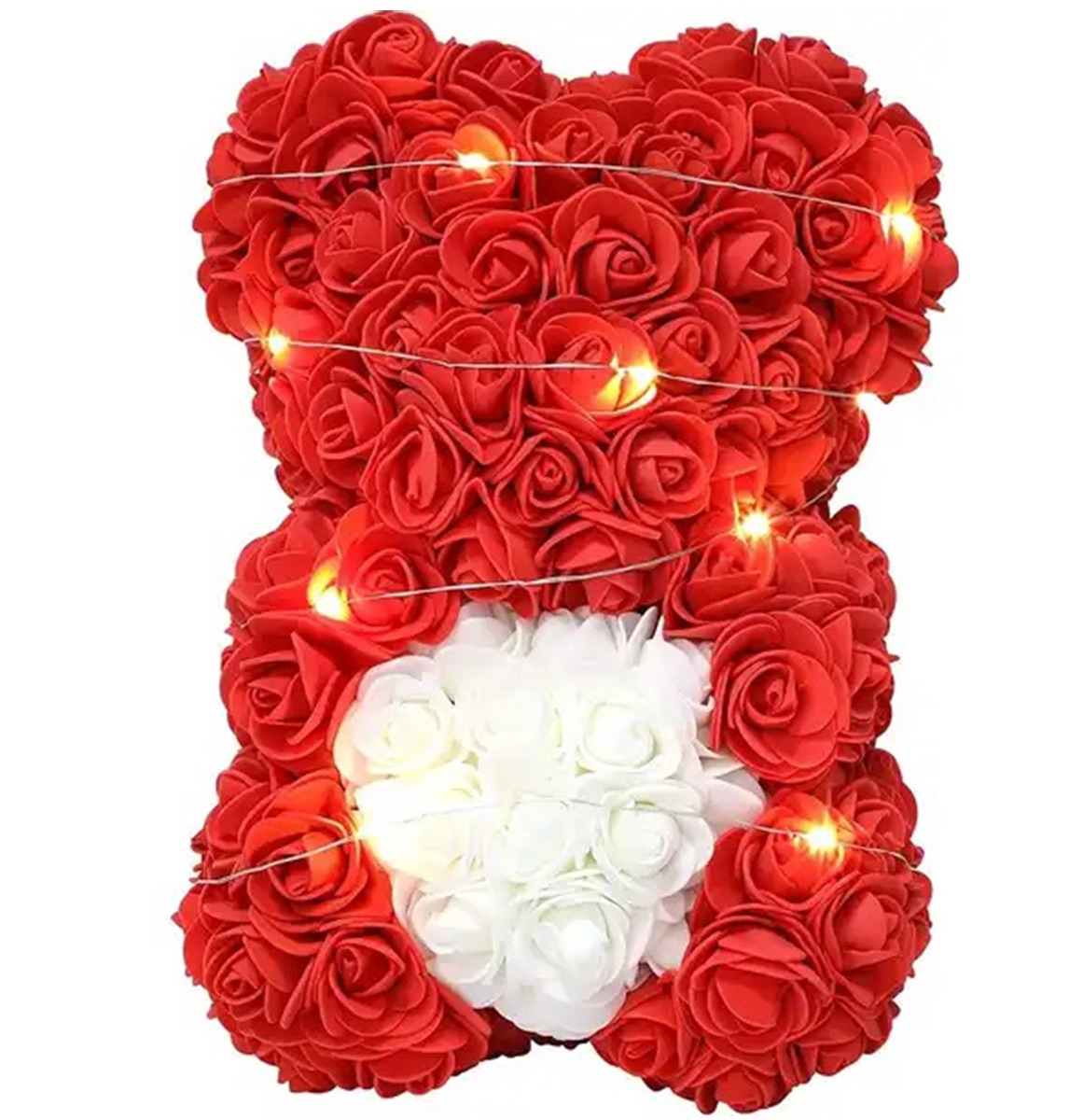 Meškiukas iš rožių su led apšvietimu, 23 cm