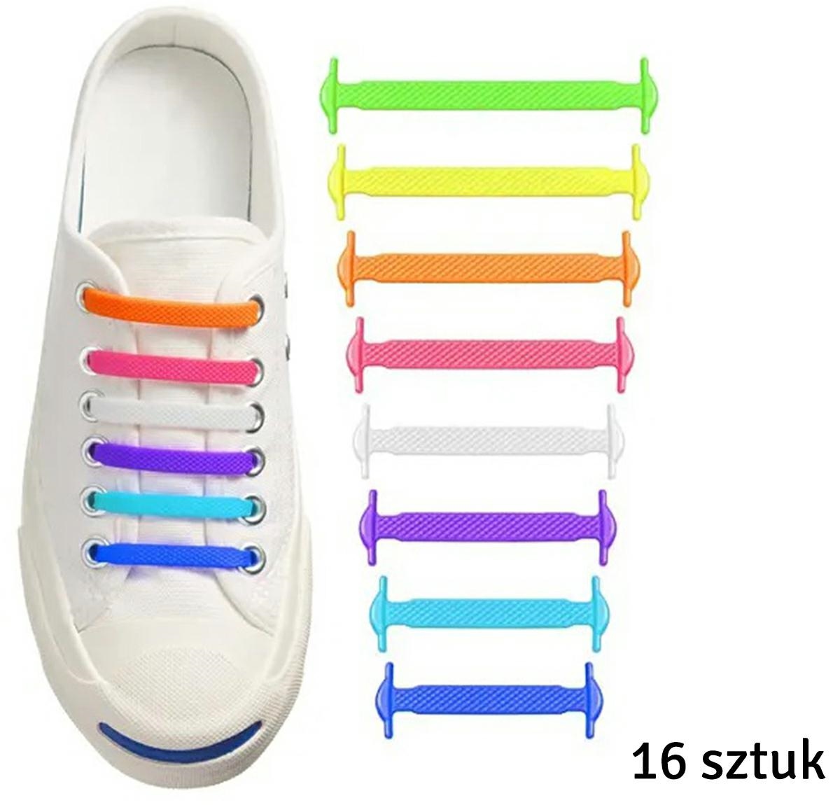Silikoniniai batų raišteliai, 16 vnt., įvairiaspalviai