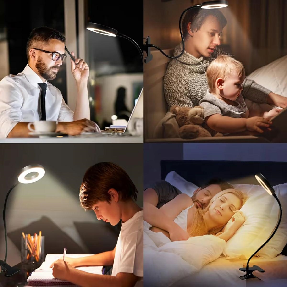 Lempa led žiedinė su lanksčiu stovu, 9 cm, juoda