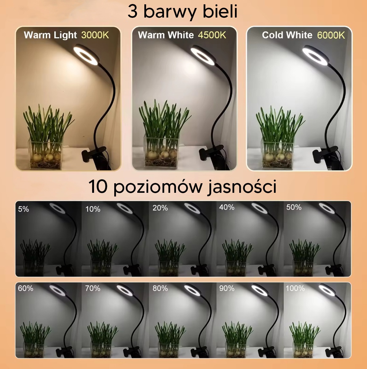 Lempa led žiedinė su lanksčiu stovu, 9 cm, juoda
