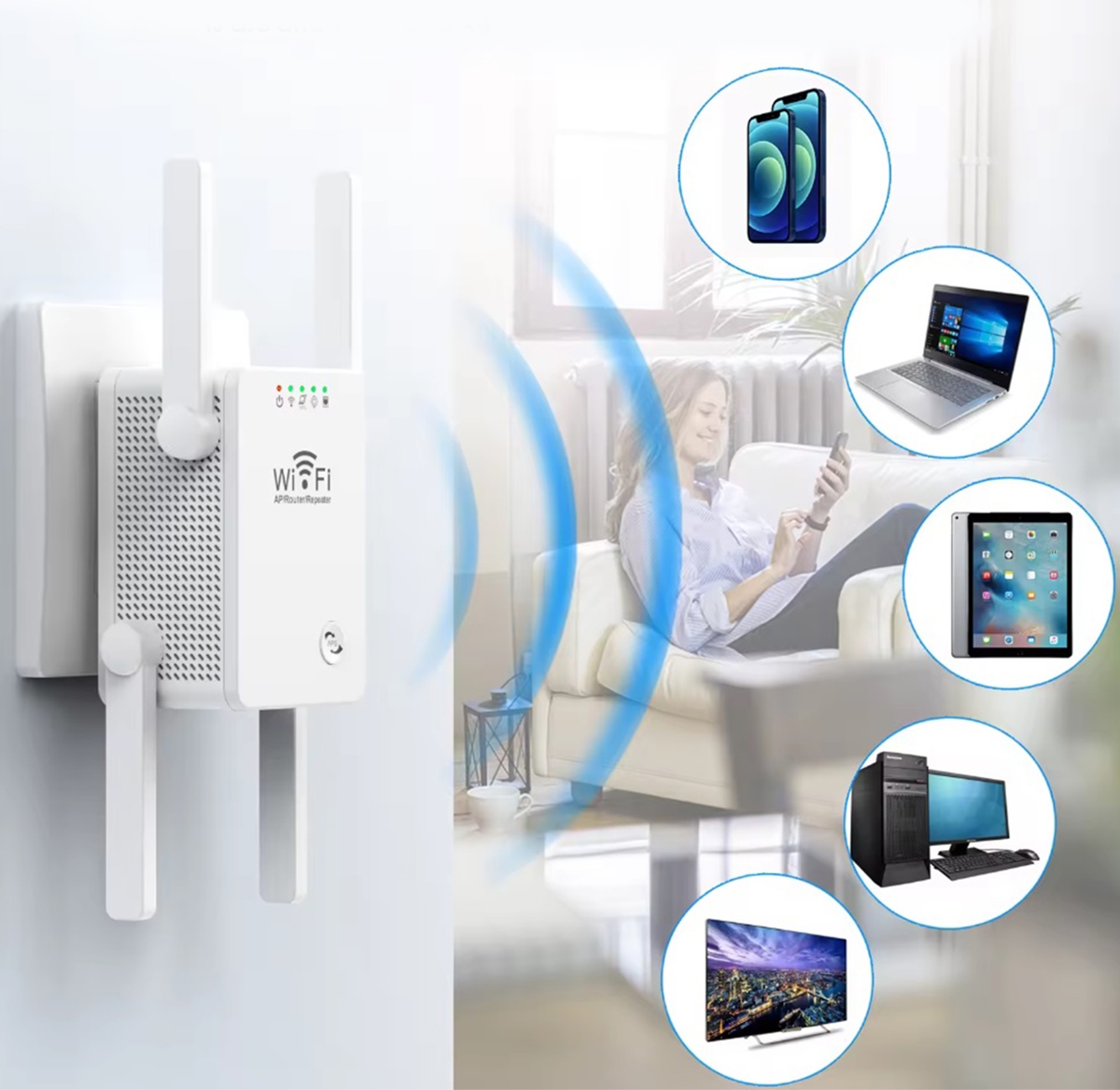 Wifi signalo stiprintuvas ak341 su 4 antenomis
