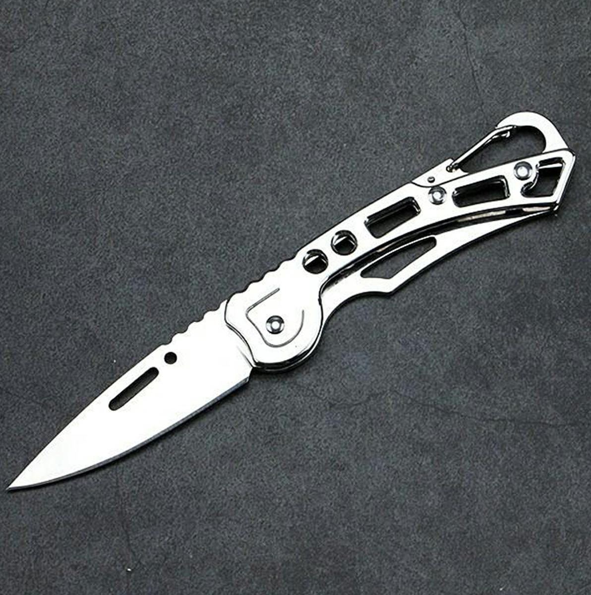Sulankstomas peilis su karabinu ag923a, 15,5 cm, sidabrinis