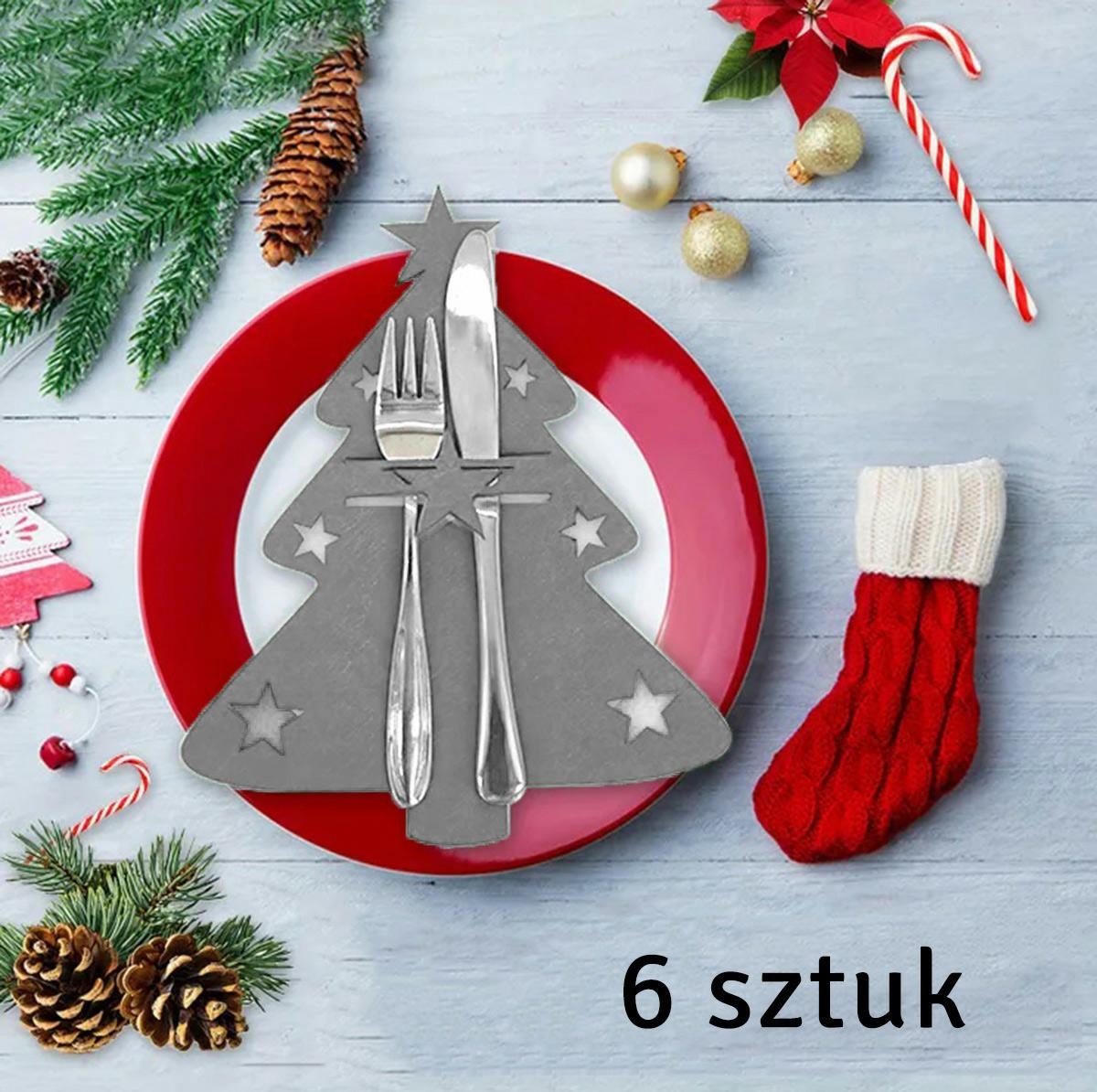 Kalėdiniai stalo įrankių dėklai, 6 vnt., balti