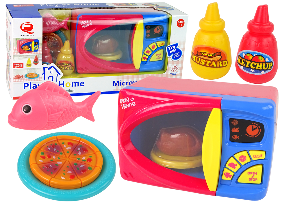 Žaislinė mikrobangų krosnelė su maisto produktais