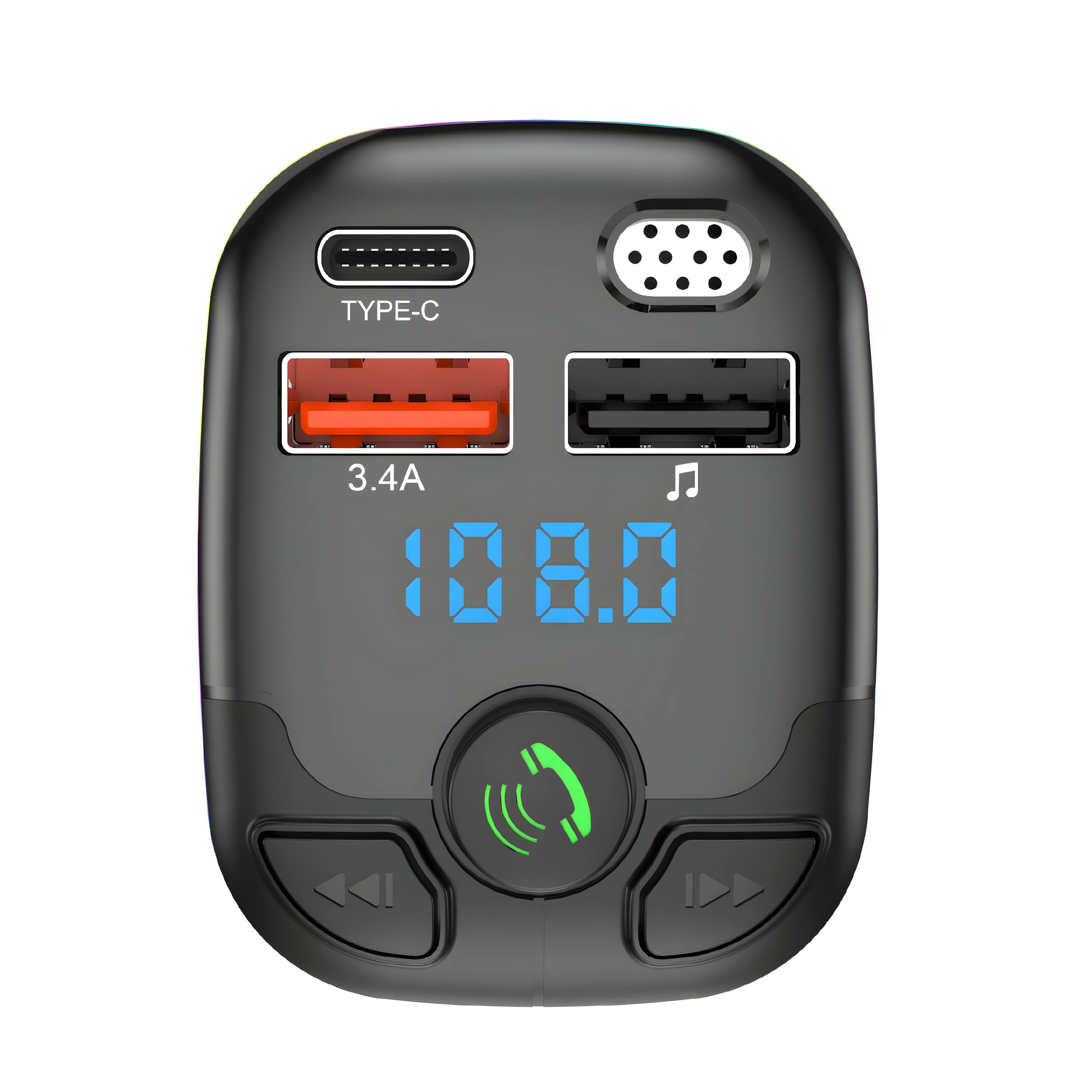 Fm siųstuvas su bluetooth 5.0 ir usb-c jungtimi