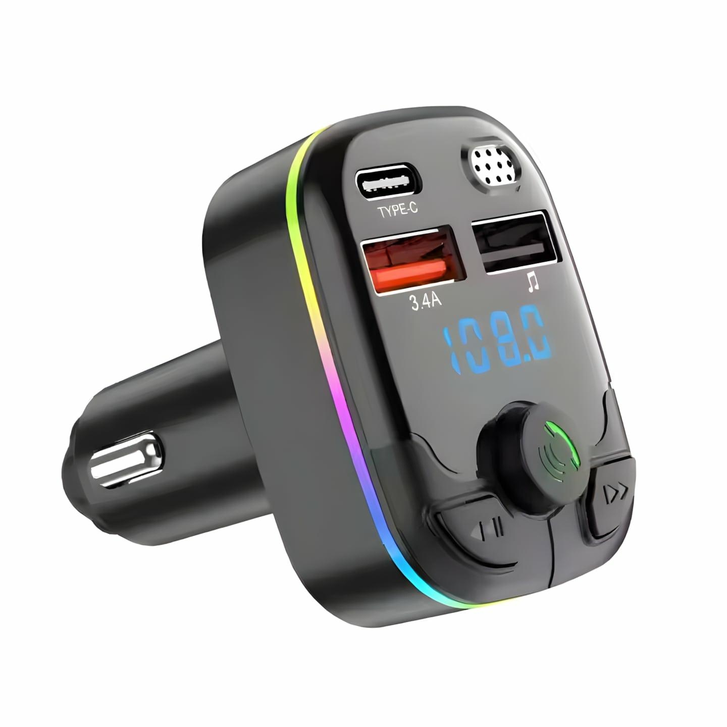 Fm siųstuvas su bluetooth 5.0 ir usb-c jungtimi