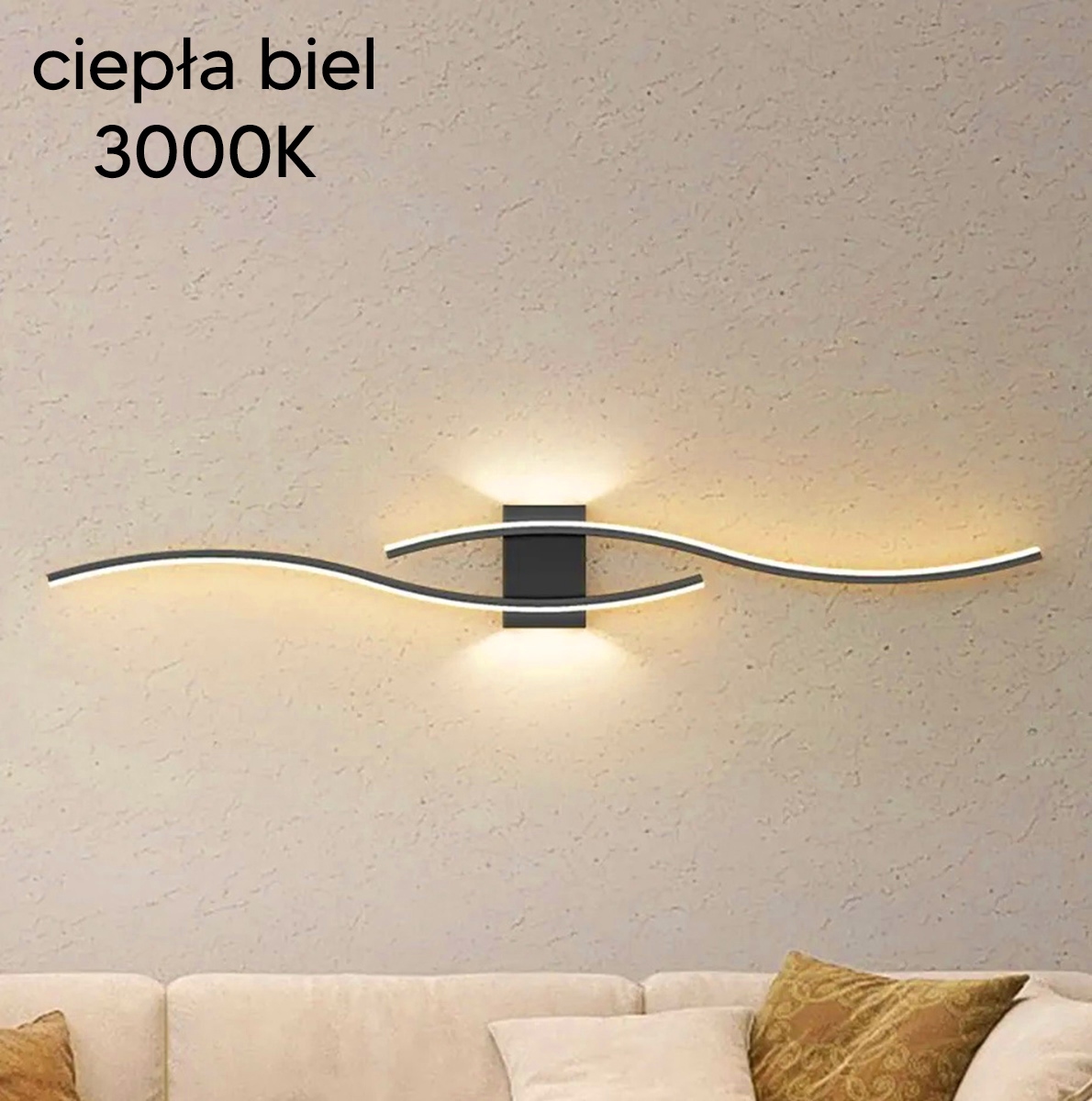 Led sieninė lempa zd149b, juoda, 60 cm, šiltai balta