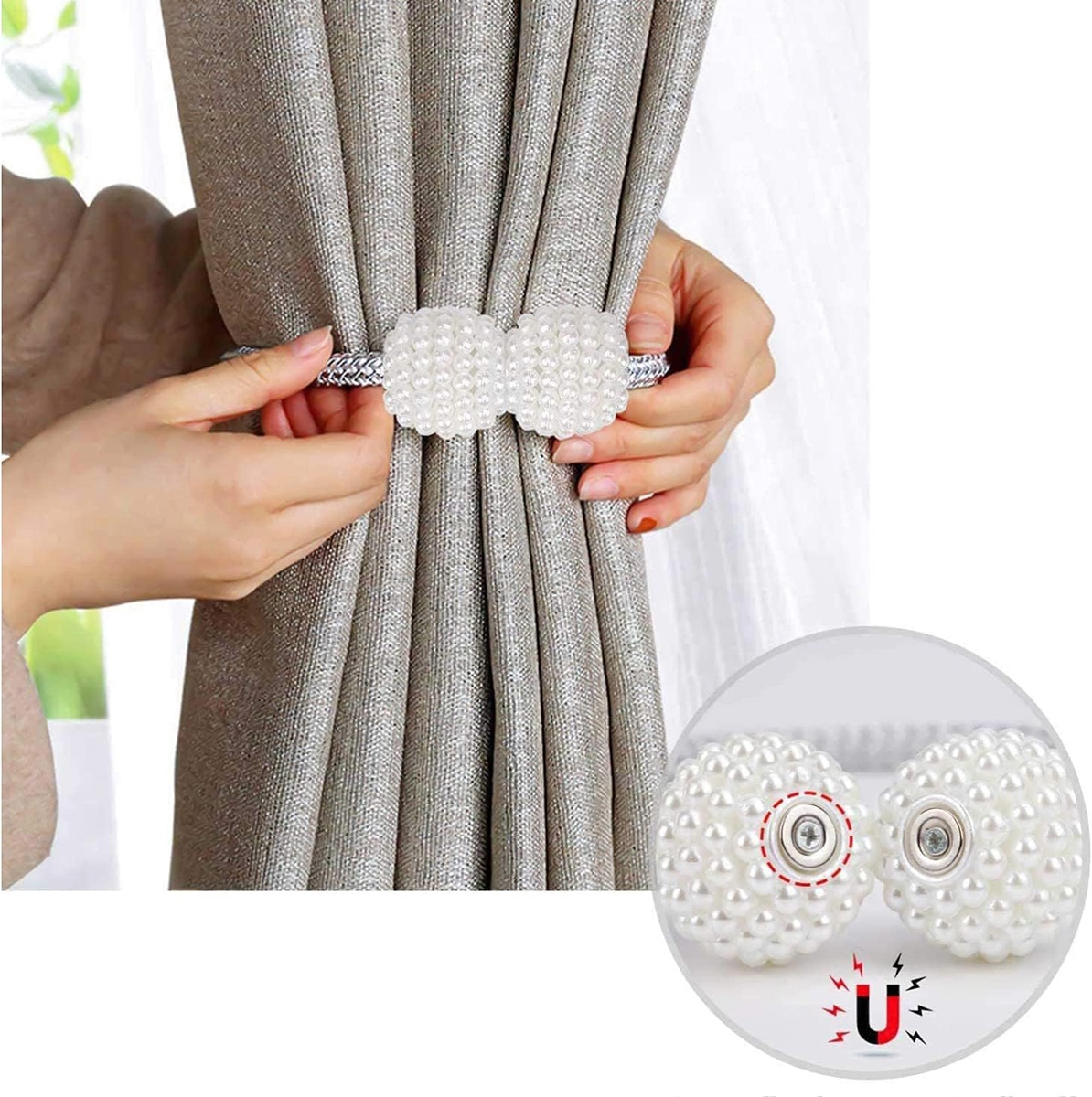 Užuolaidų segtukas su magnetu, 47 cm, baltas