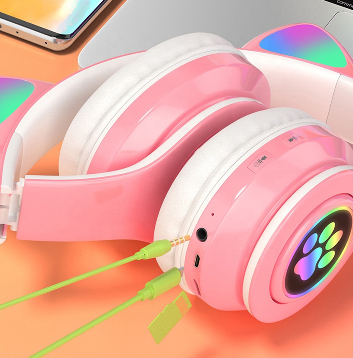 Ausinės su led apšvietimu ir bluetooth 5.0