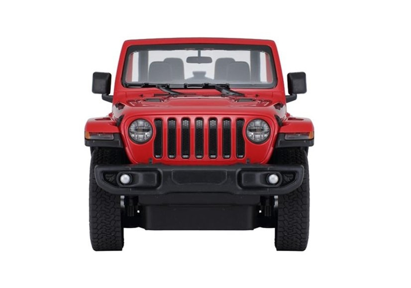 Nuotoliniu būdu valdomas raudonas jeep wrangler rubicon 1:14 modelis