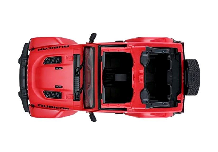 Nuotoliniu būdu valdomas raudonas jeep wrangler rubicon 1:14 modelis
