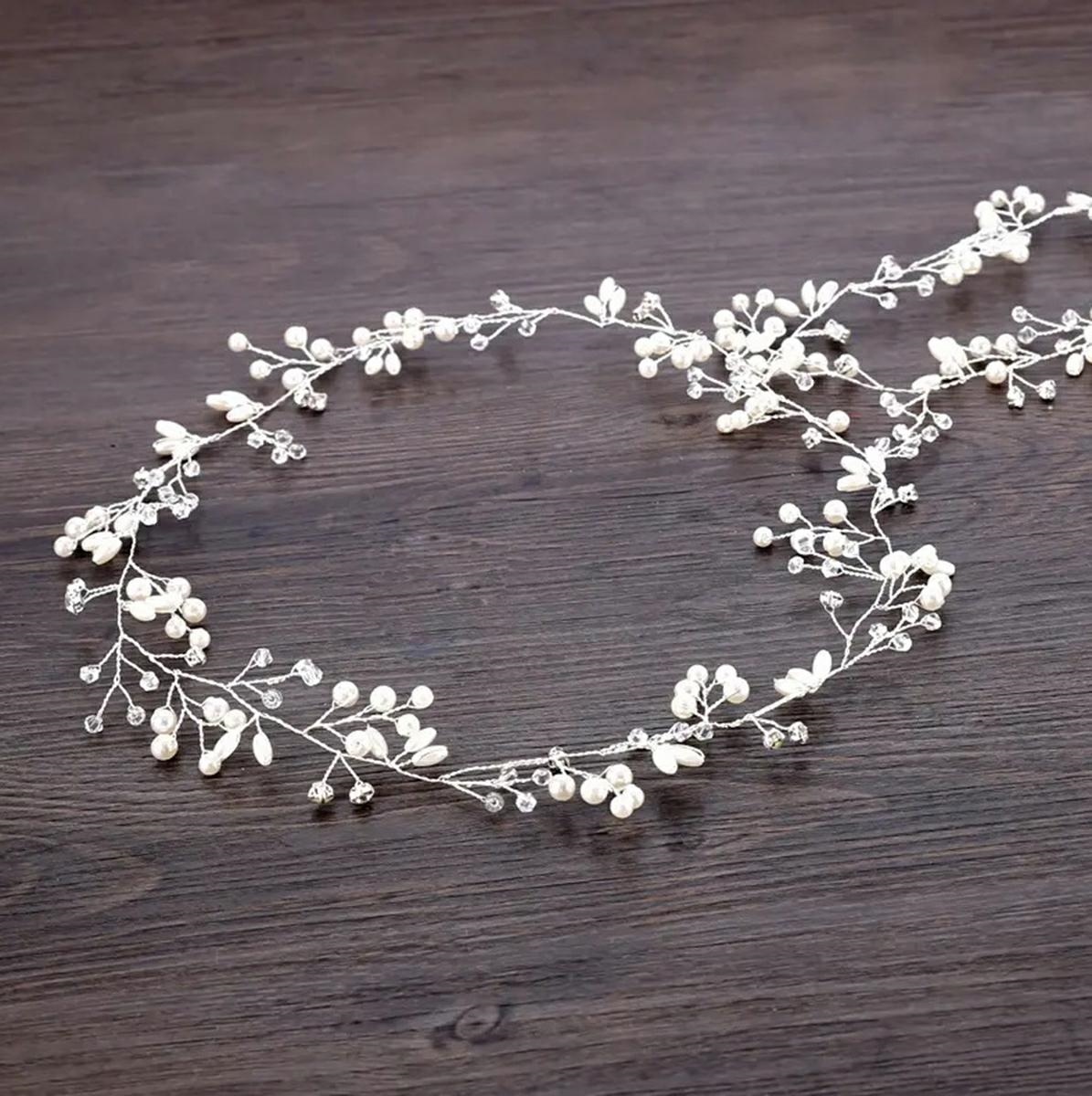 Plaukų tiara su perliukais 50 cm