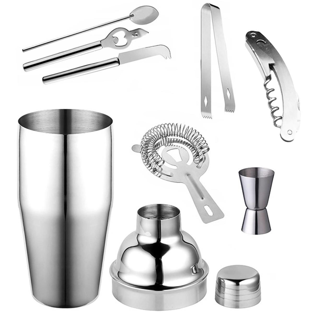 Kokteilių gaminimo rinkinys su bambuko stovu Professional Set, 9 vnt.