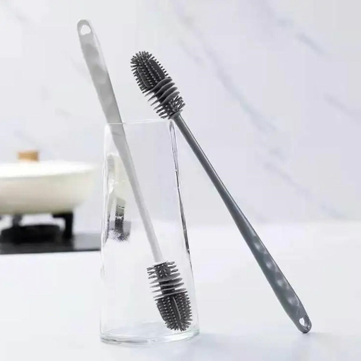 Silikoninis šepetys buteliams ir stiklinėms, 28 cm, pilka