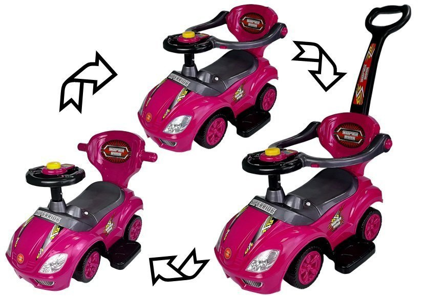 Paspiriama mašinėlė-stumdukas mega car 3in1, rožinė