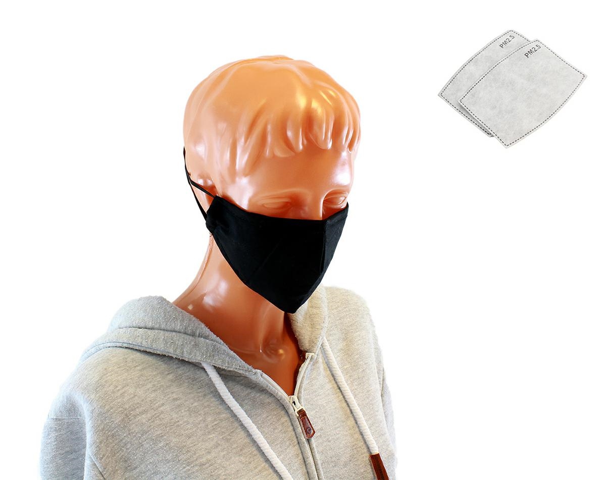 Medvilninė kaukė su pm 2.5 filtru, juoda