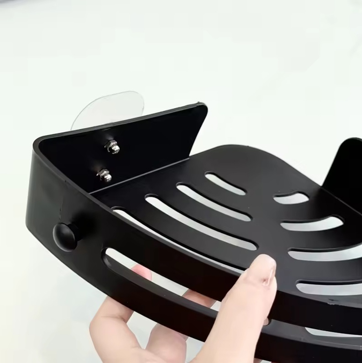 Kampinė plastikinė lentyna voniai, 2 vnt., juoda