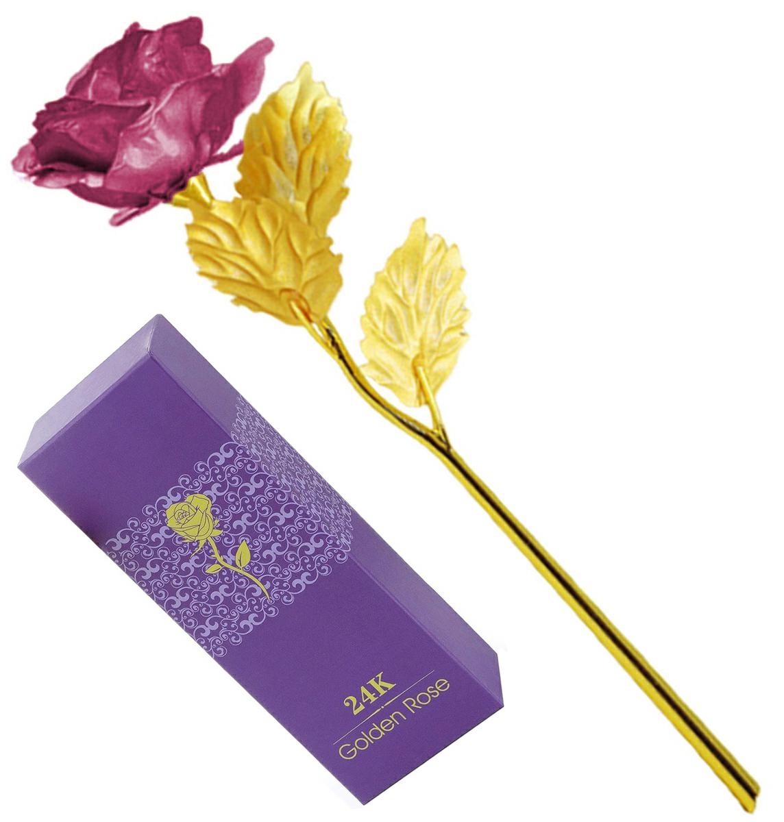 Auksinė rožė su violetiniais žiedlapiais, 24 cm