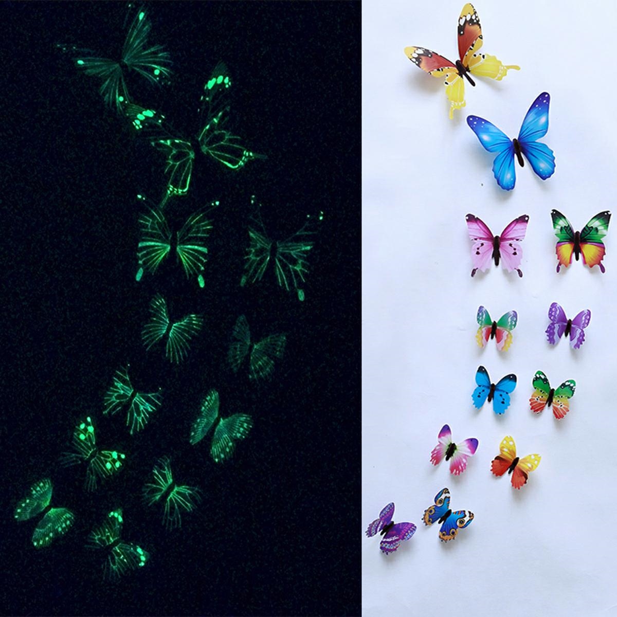 Fluorescenciniai plastikiniai drugeliai sienų dekoravimui, 12 vnt.