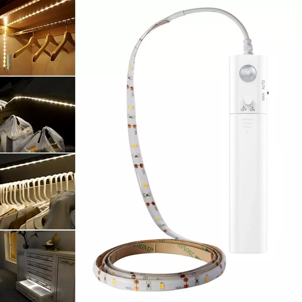 Led juosta su judesio jutikliu, 1 m, šaltai balta