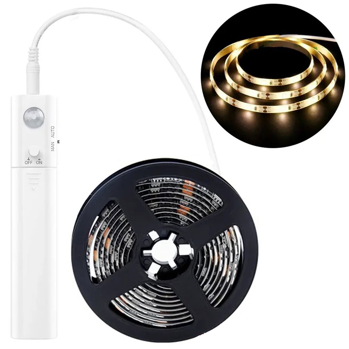 Led juosta su judesio jutikliu, 1 m, šaltai balta
