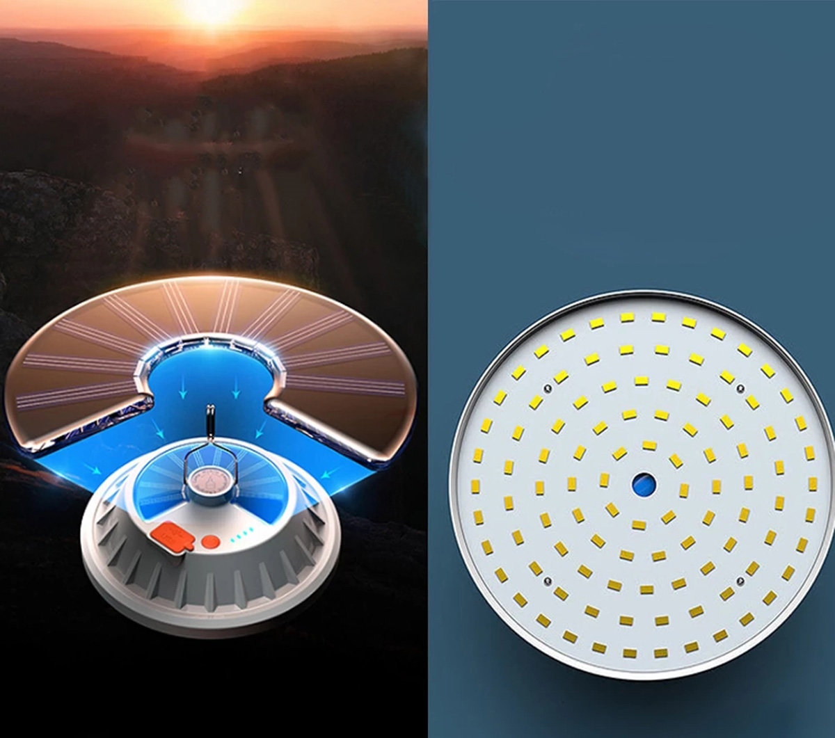 Lempa kempingui zd13a su saulės baterija, 60 led
