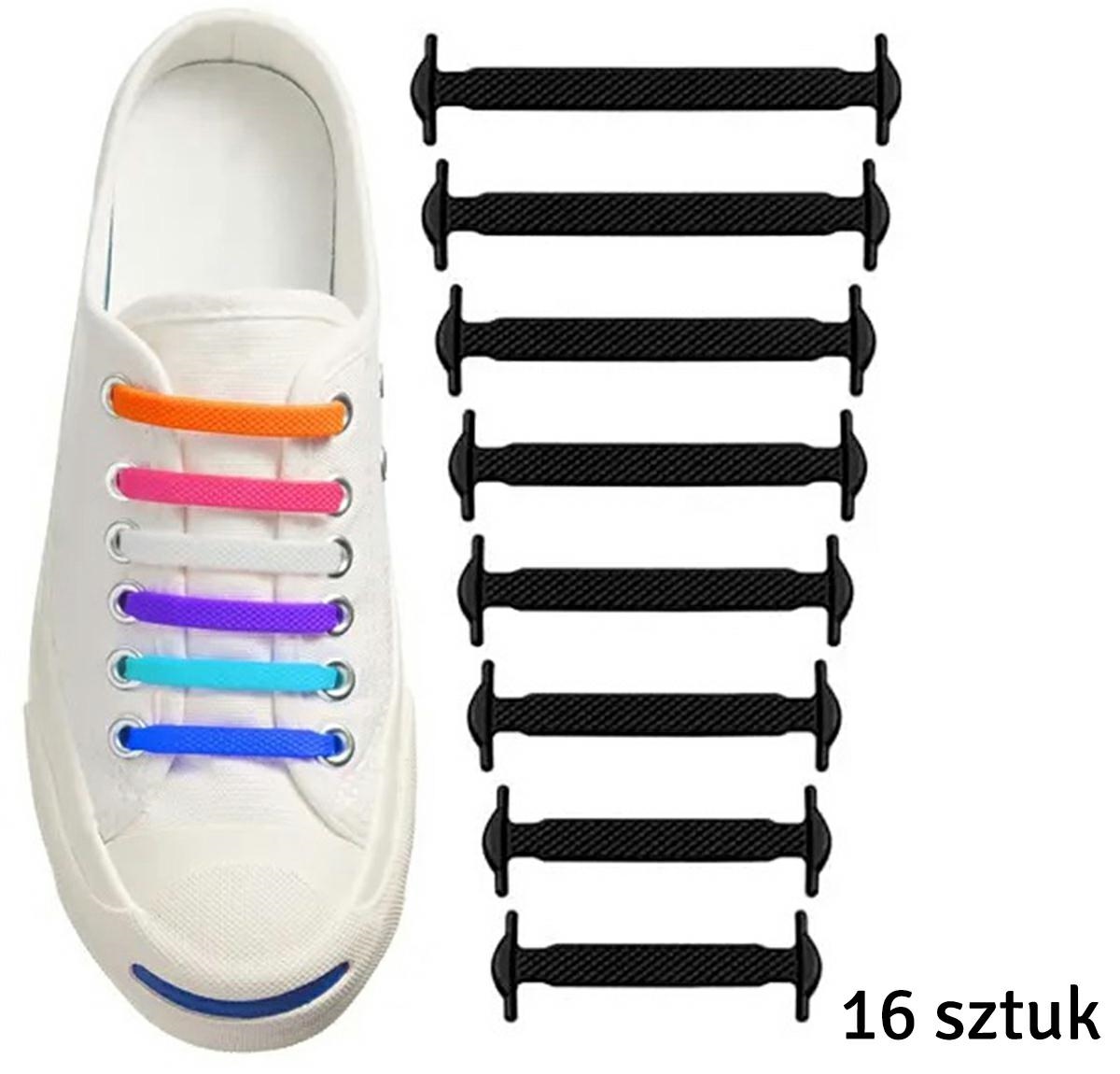 Silikoniniai batų raišteliai be užrišimo, 16 vnt., juodi 2