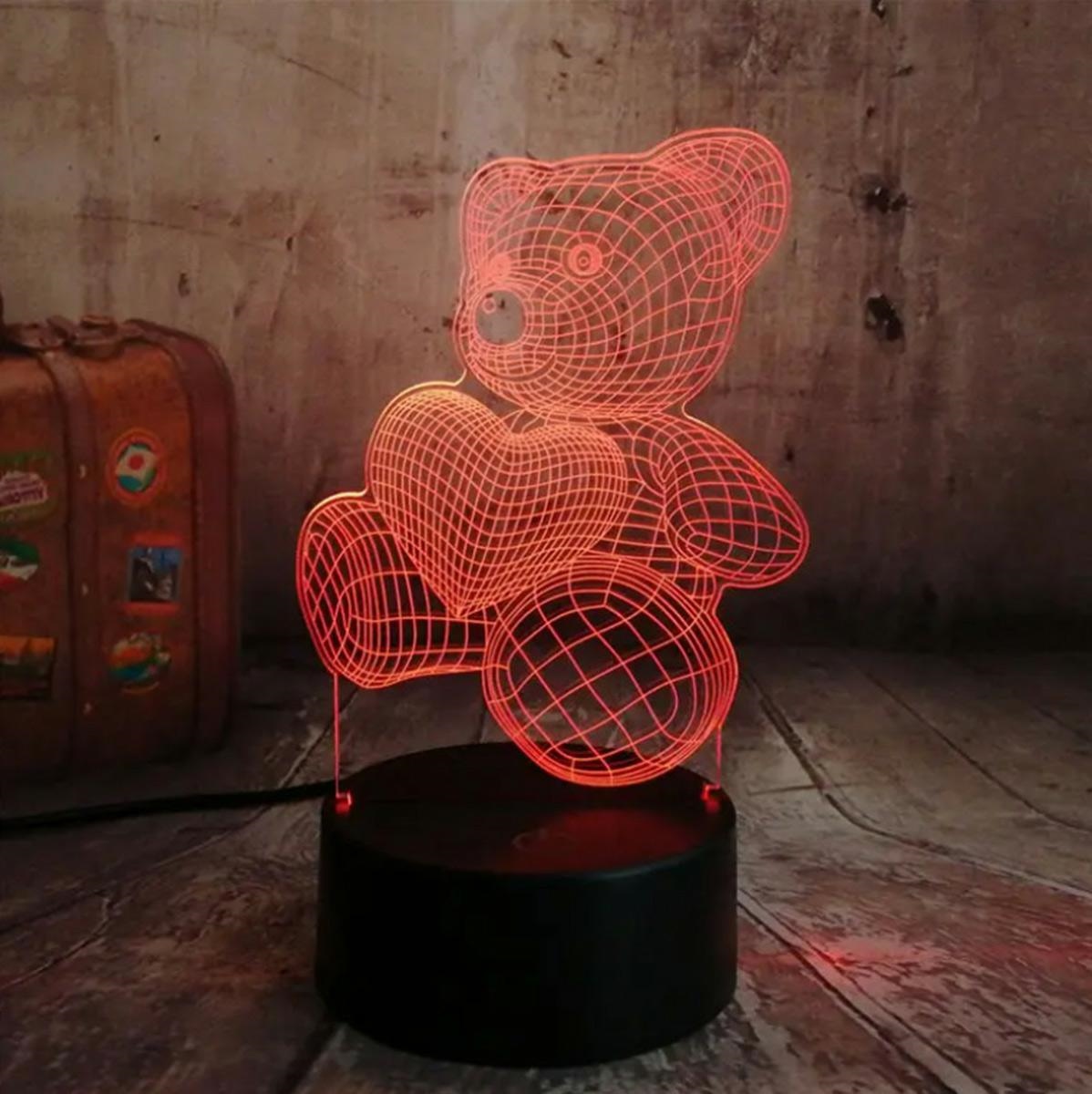 Led naktinė lempa meškiukas su širdimi rgb
