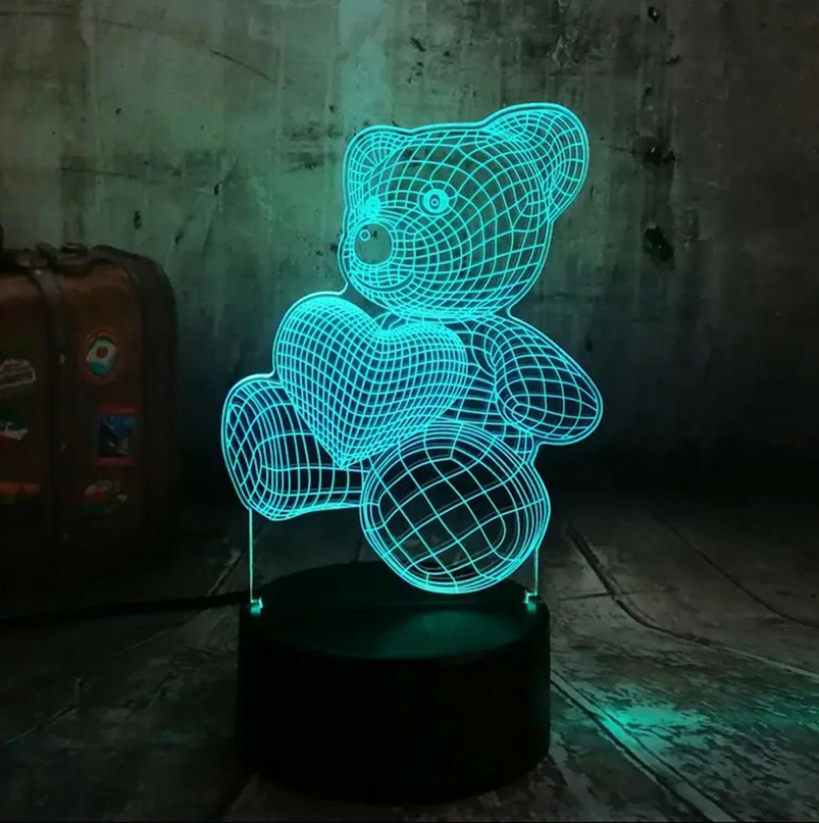 Led naktinė lempa meškiukas su širdimi rgb