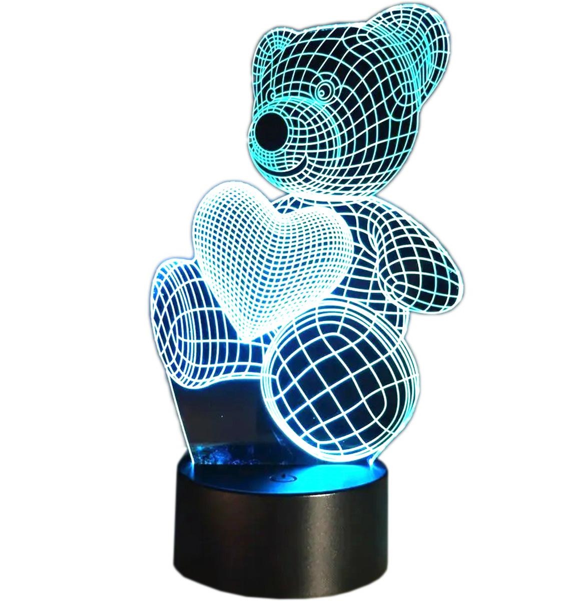 Led naktinė lempa meškiukas su širdimi rgb