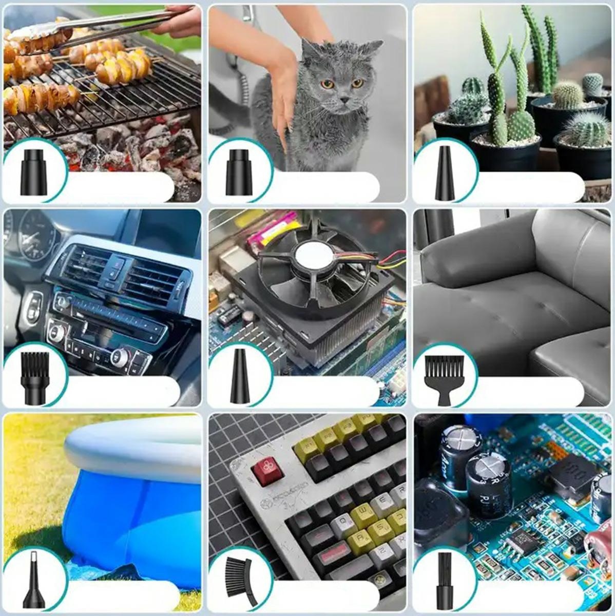 Oro pūstuvas elektronikai, 100w, 5 antgaliai, juodas