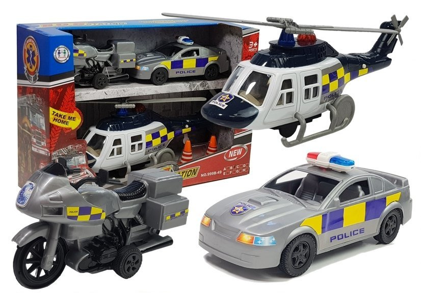 Policijos transporto priemonių rinkinys su šviesomis ir garsais