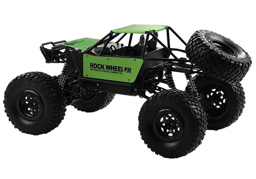 Visureigis monster truck su nuotolinio valdymo pultu, žalias
