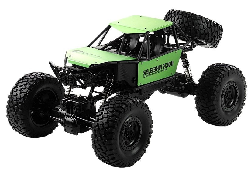 Visureigis monster truck su nuotolinio valdymo pultu, žalias
