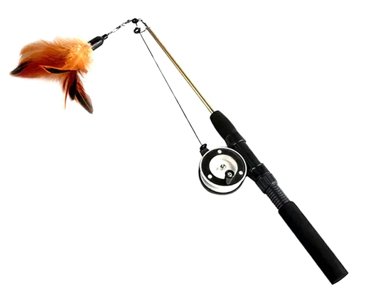 Katės žaislas - teleskopinė vėduoklė su plunksnomis, 41-75 cm