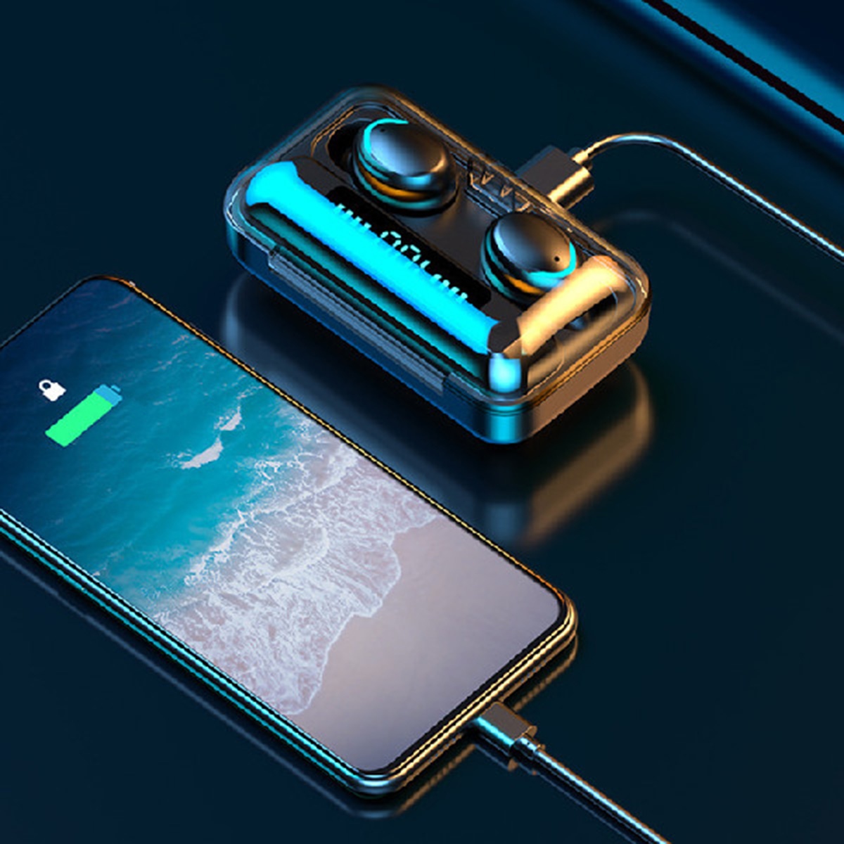 Tws belaidės ausinės su bluetooth 5.1 ir įkrovimo stotele