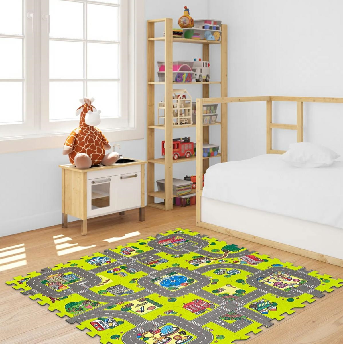 Minkšta edukacinė vaikiška dėlionė 90x90 cm, 9 dalys