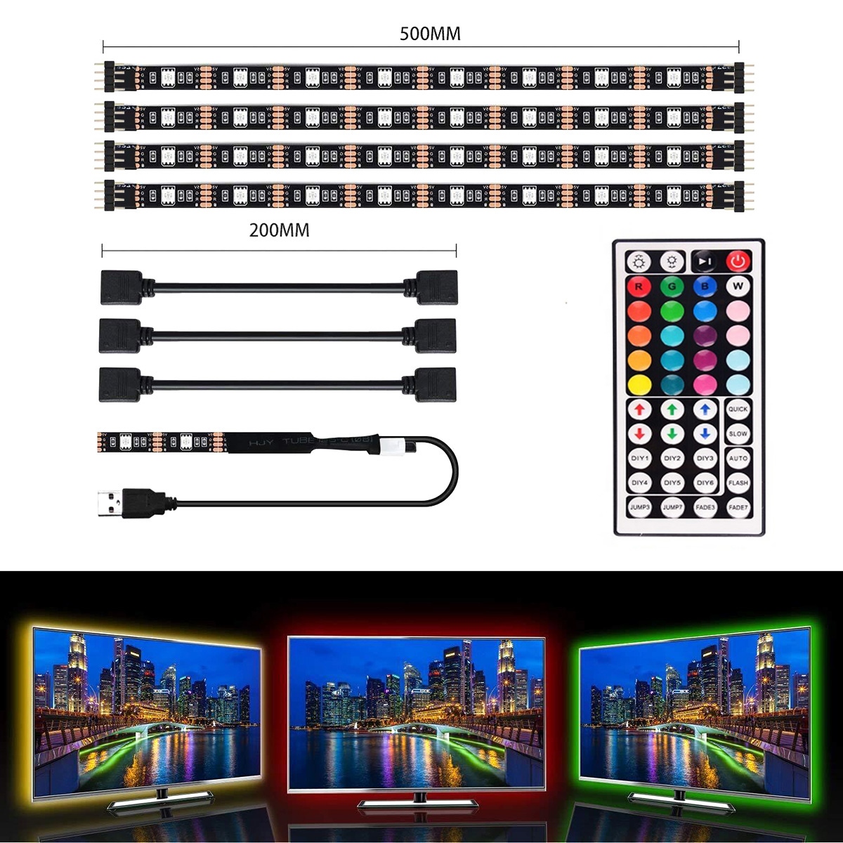 Išmaniojo (smart tv) ir televizoriaus priedas led juostelė televizoriaus apšvietimui rgb 4x50cm