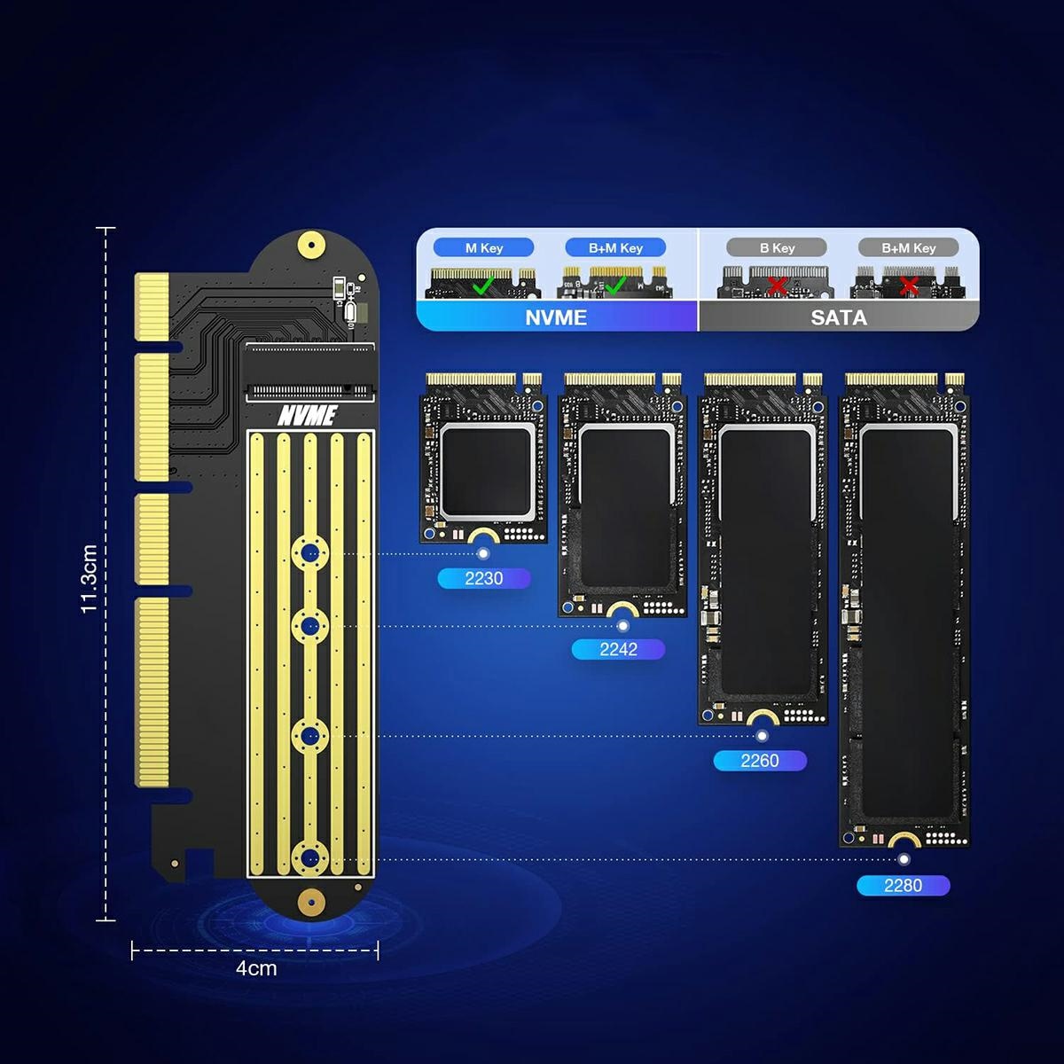 Adapteris m.2 nvme ak342 pci-e x16