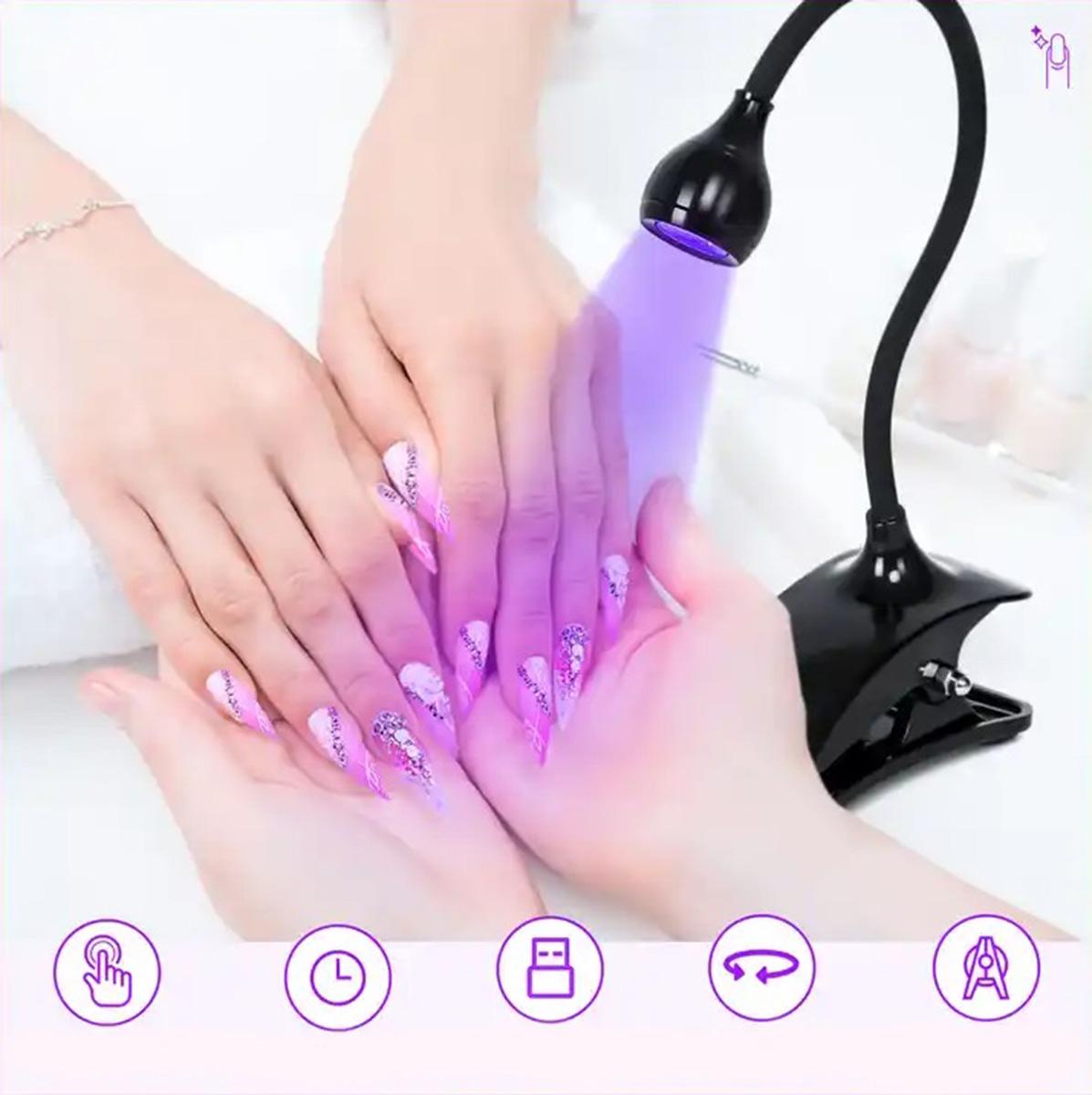 Nagų lempa su uv led klipsu, 3w, juoda