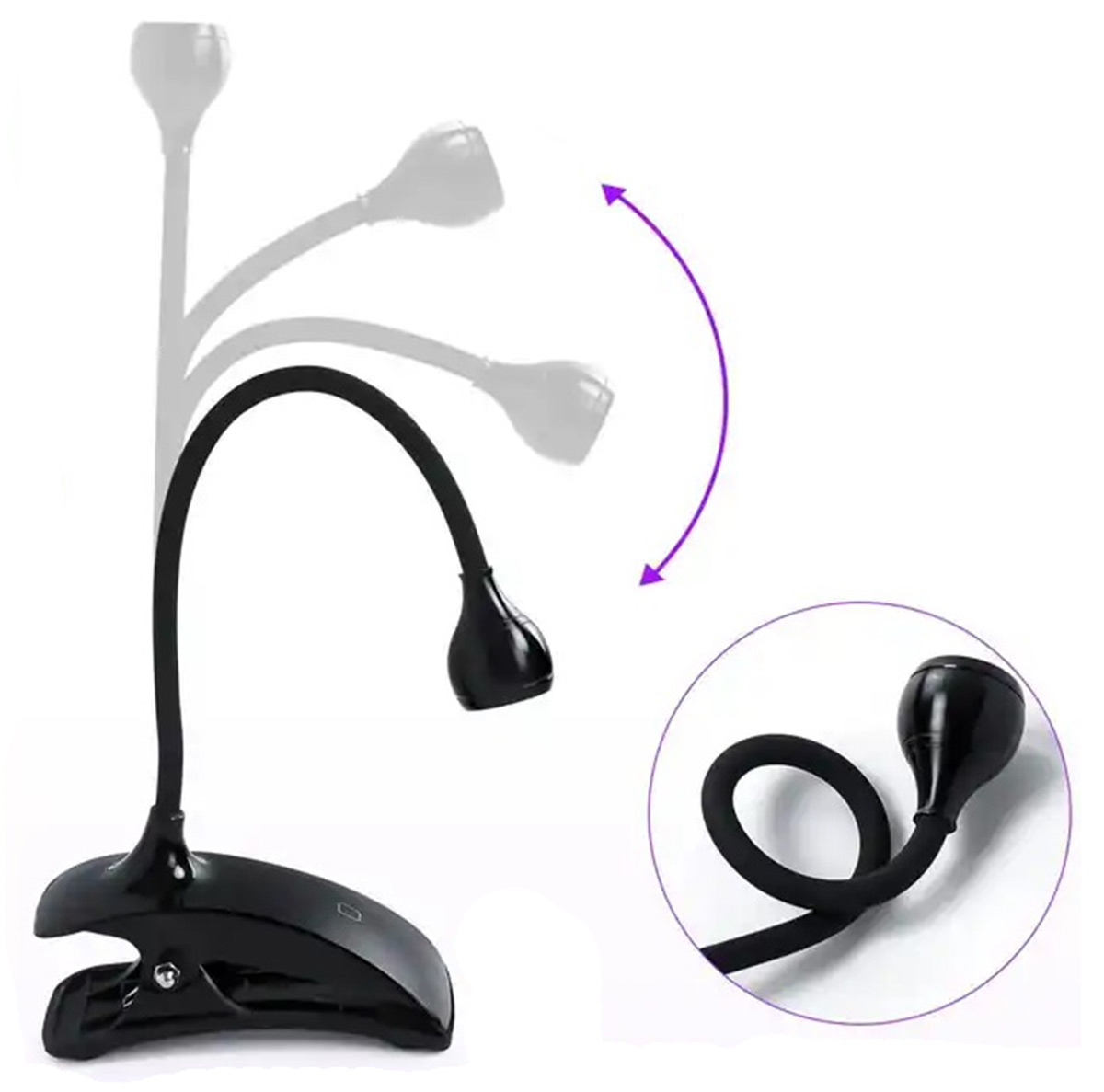 Nagų lempa su uv led klipsu, 3w, juoda