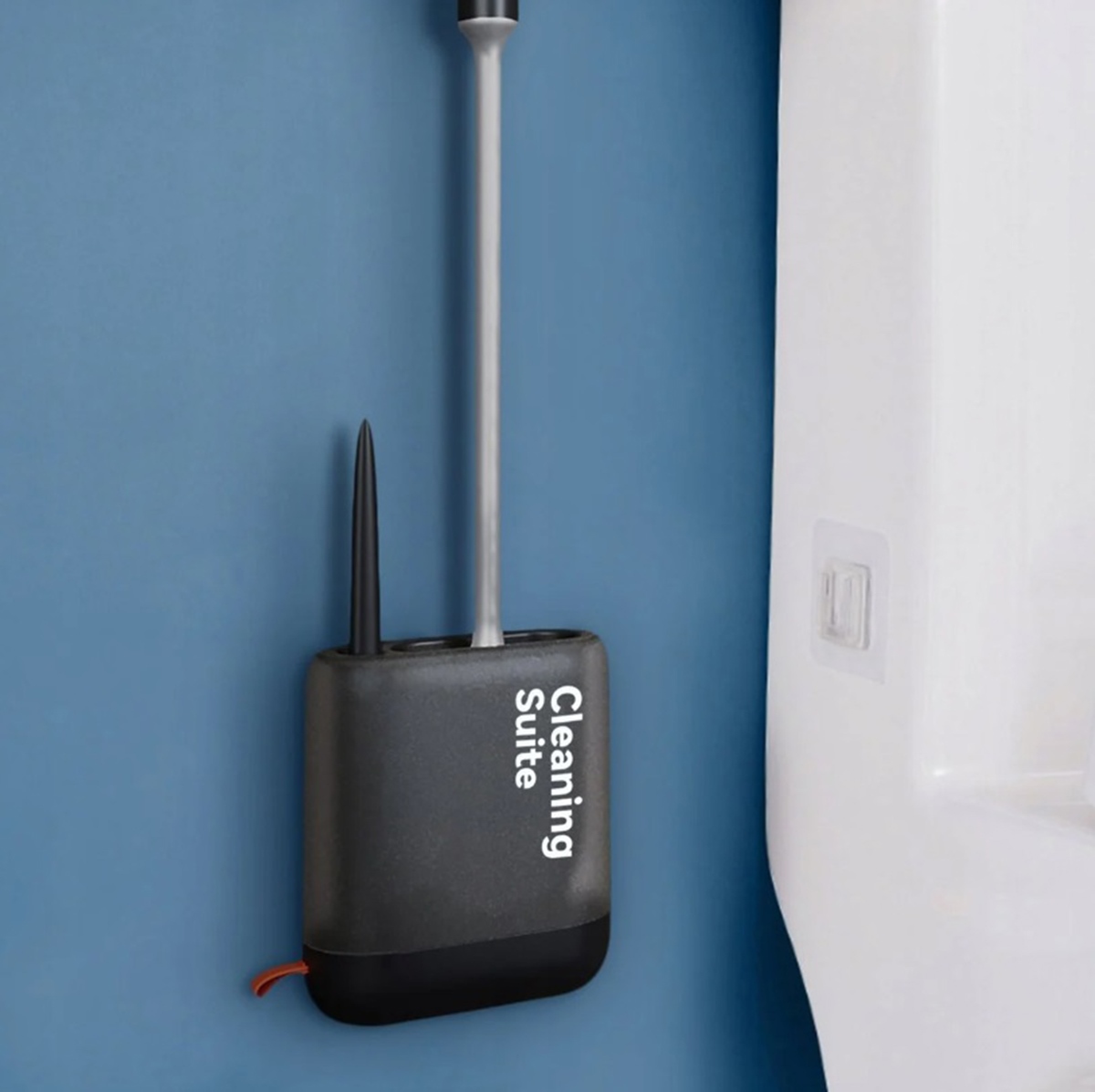 Dviejų dalių silikoninis wc šepetėlių rinkinys su laikikliu, juodas