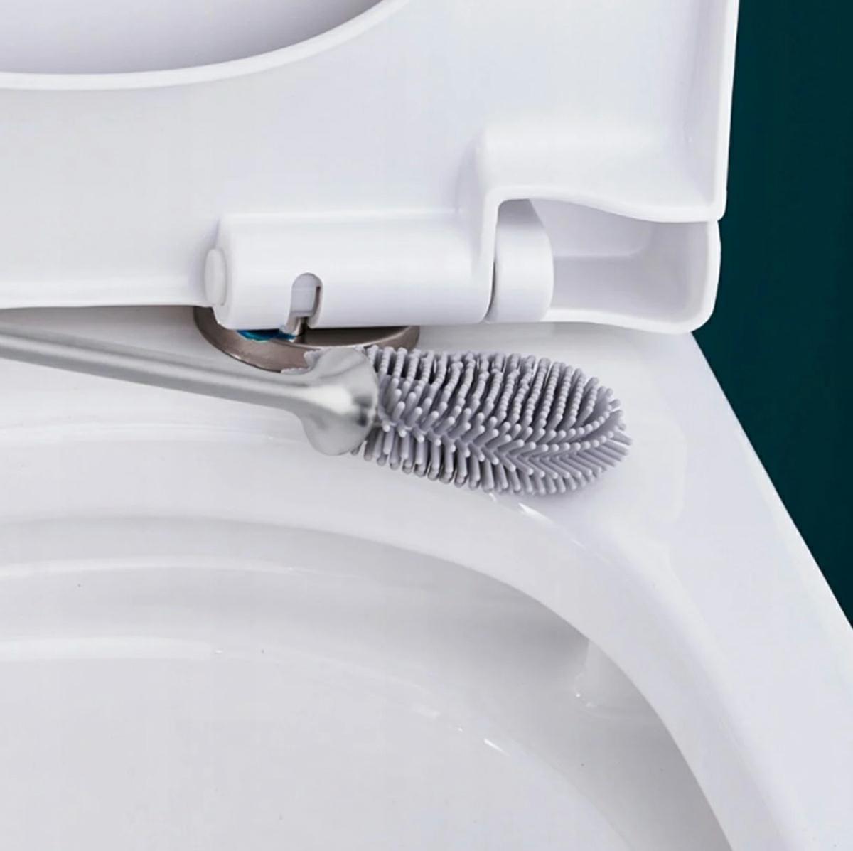 Dviejų dalių silikoninis wc šepetėlių rinkinys su laikikliu, juodas