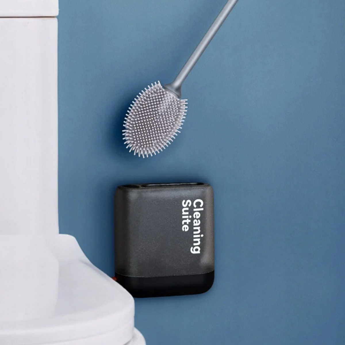 Dviejų dalių silikoninis wc šepetėlių rinkinys su laikikliu, juodas