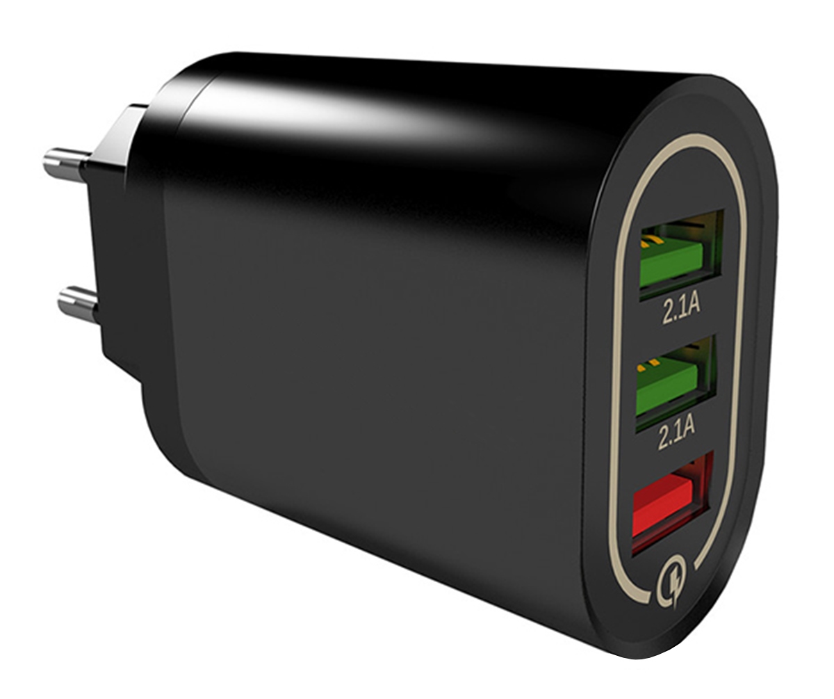 Usb tinklo įkroviklis plp37d, 18w, quick charge 3.0, 3 usb, juodas 1