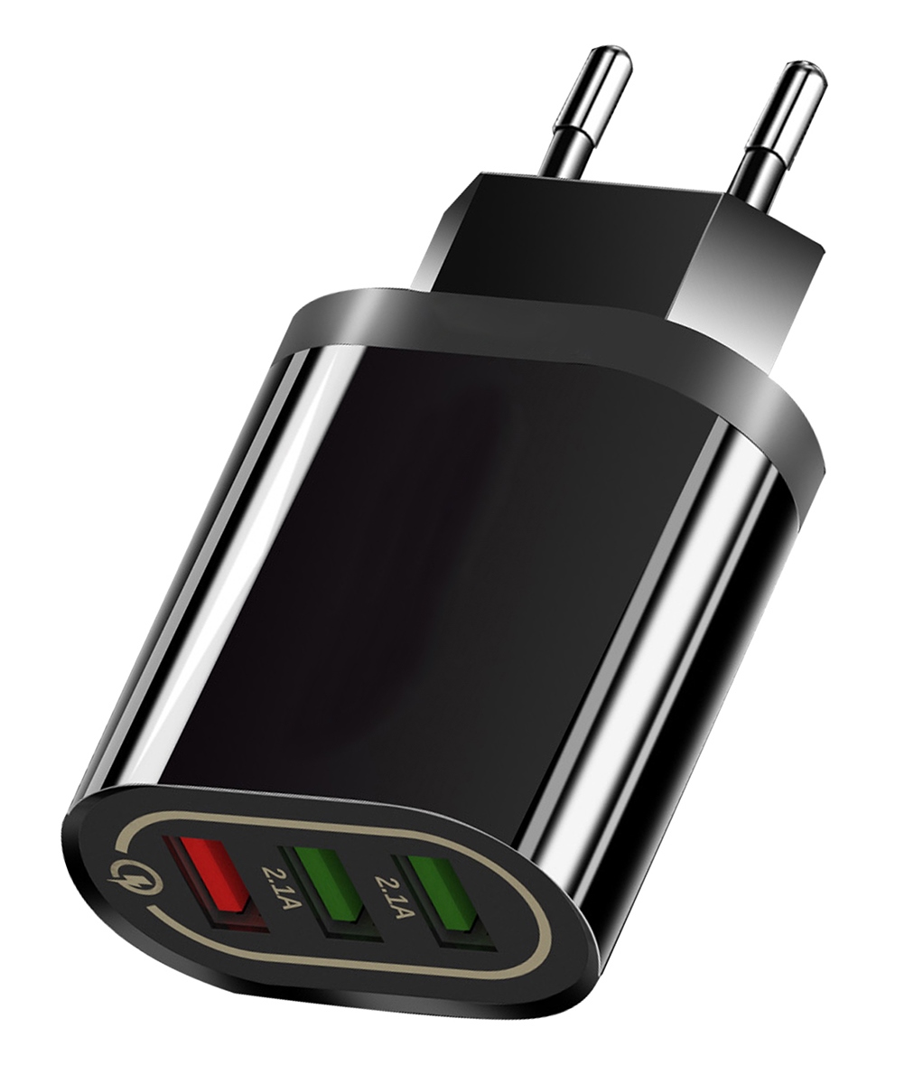 Usb tinklo įkroviklis plp37d, 18w, quick charge 3.0, 3 usb, juodas 2