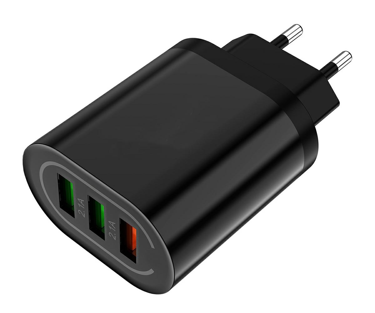 Usb tinklo įkroviklis plp37d, 18w, quick charge 3.0, 3 usb, juodas