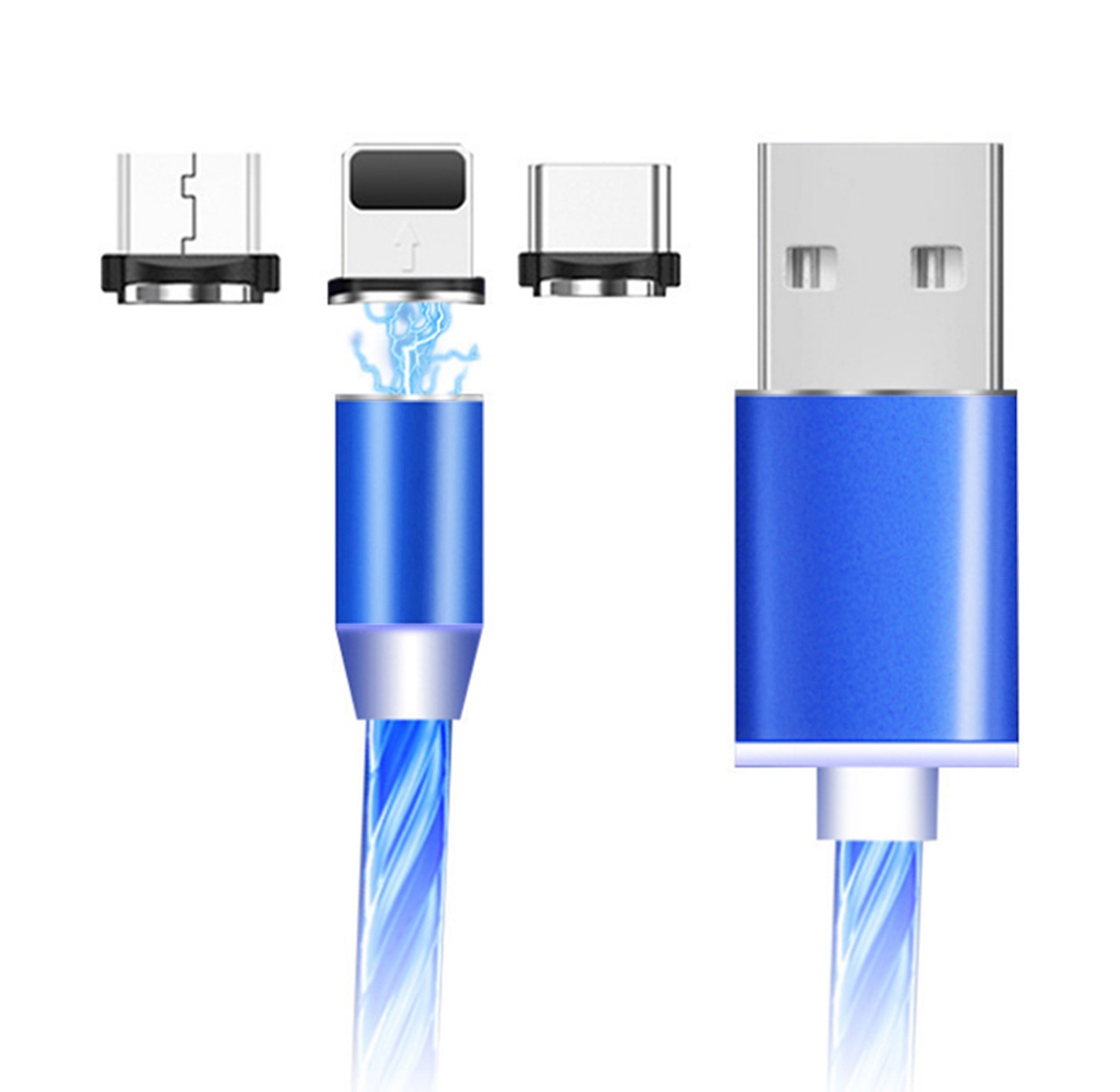 Magnetinis usb laidas 3in1 led, 1 m, mėlynas