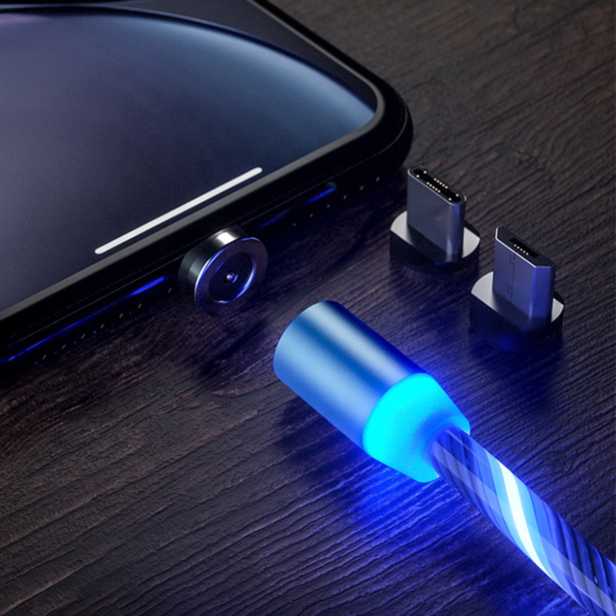 Magnetinis usb laidas 3in1 led, 1 m, mėlynas