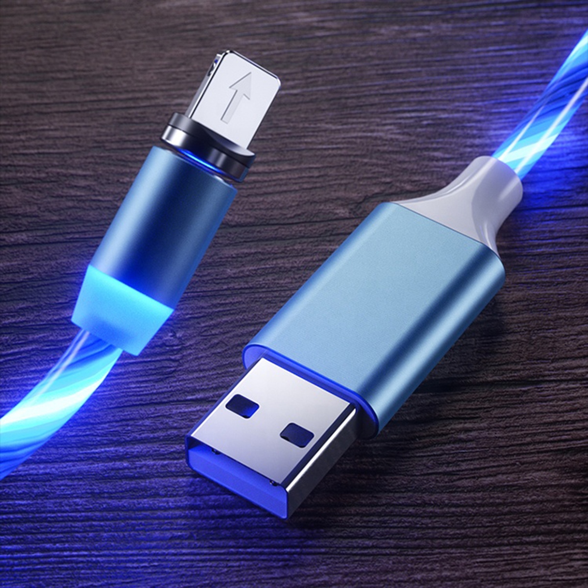 Magnetinis usb laidas 3in1 led, 1 m, mėlynas